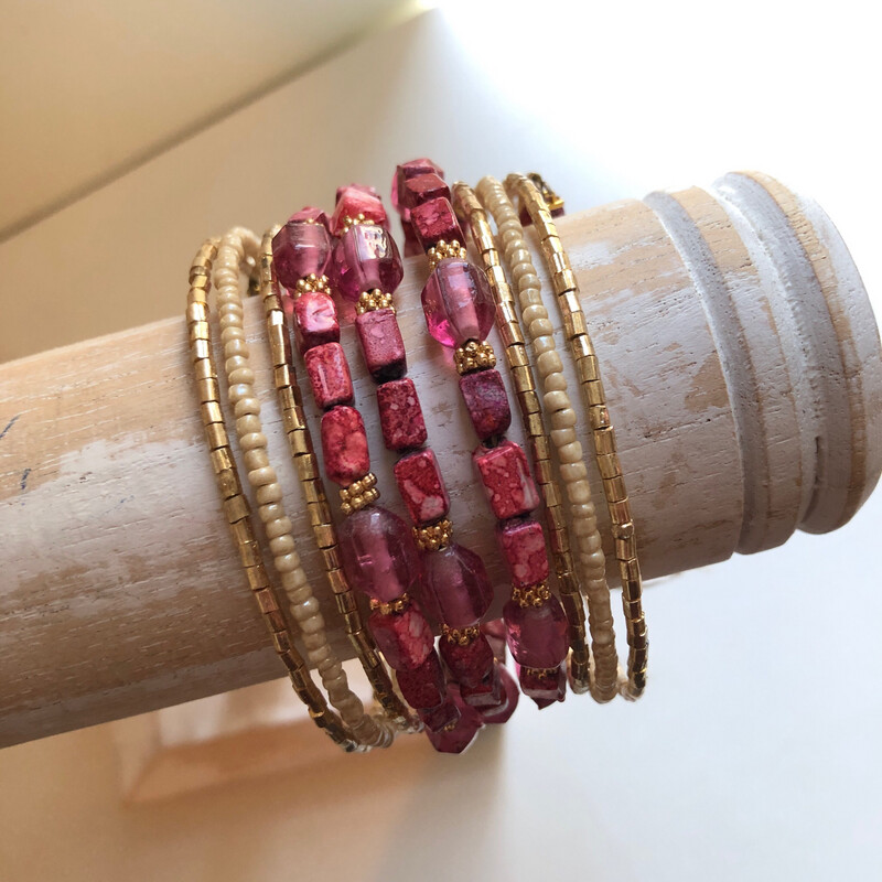 Pink Beaded Spiral Bracelet