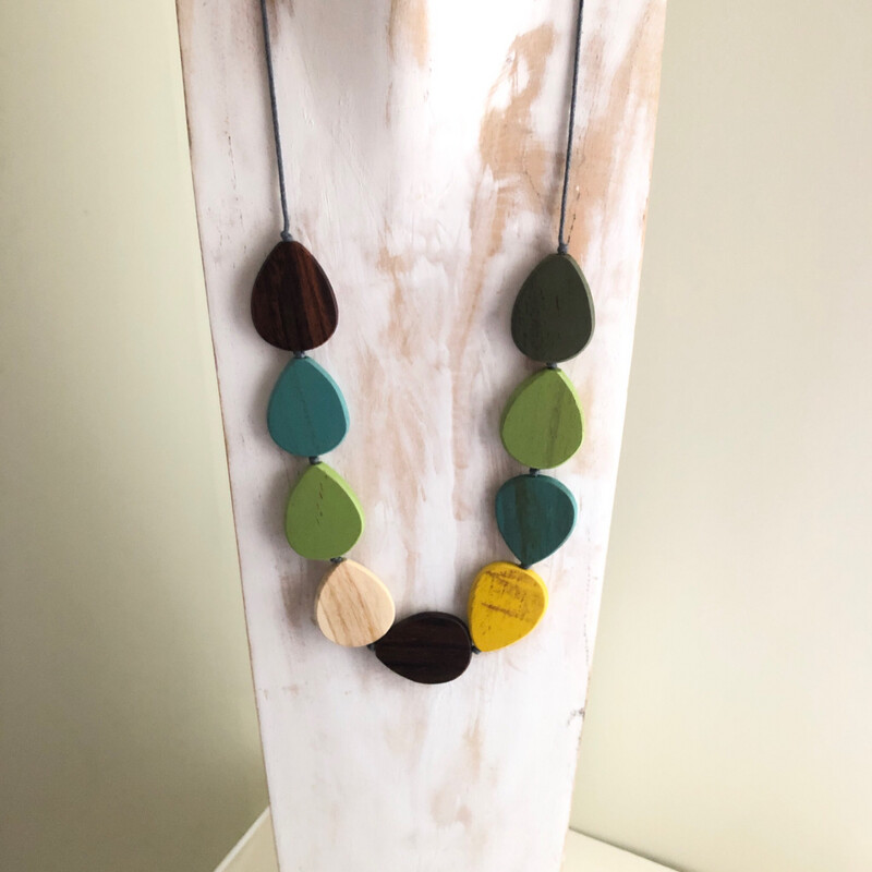 Green Wooden Teardrop Necklace