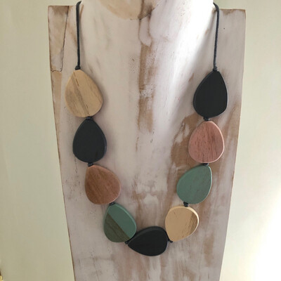 Pink Wooden Teardrop Necklace
