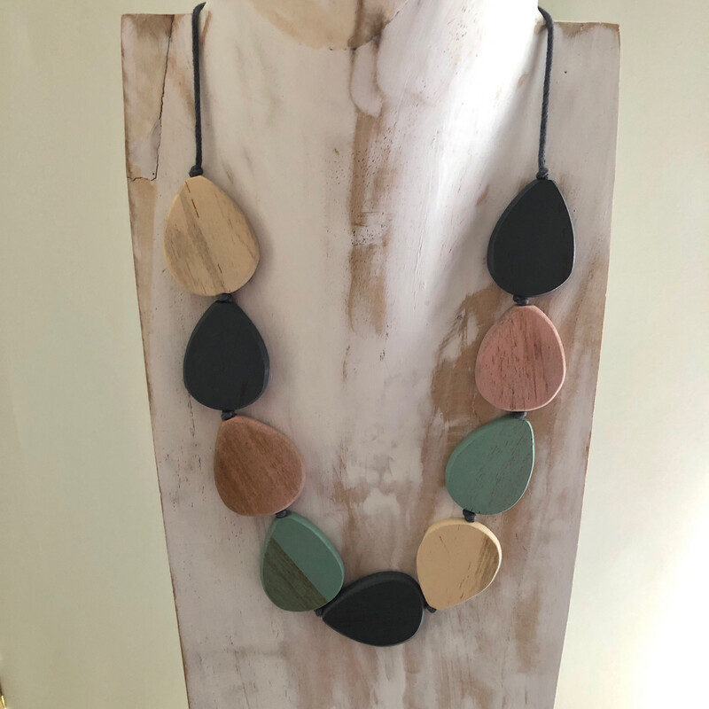 Pink Wooden Teardrop Necklace