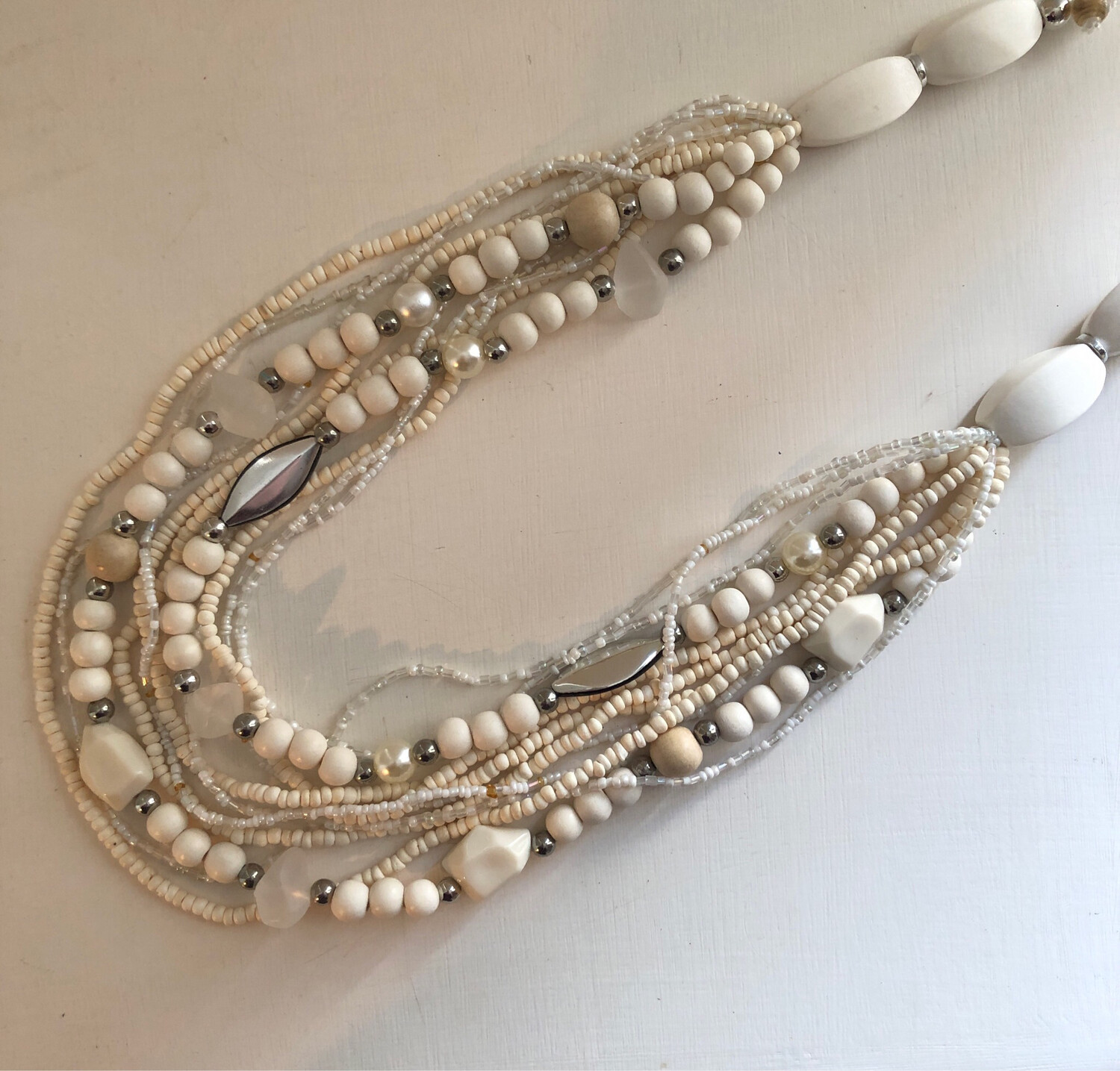 Cream Multi Strand Beaded Necklace