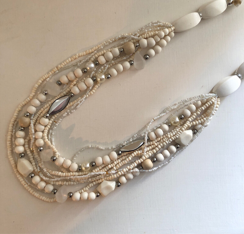 Cream Multi Strand Beaded Necklace