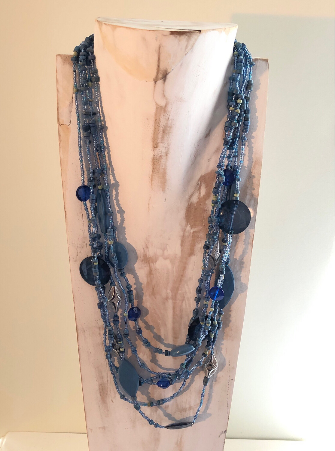 Blue Multi Strand Beaded Necklace