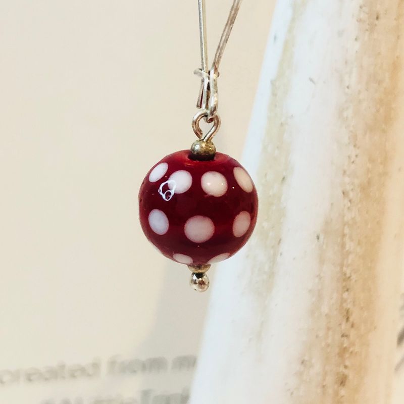 Polka Dotty Red Long Round Earrings