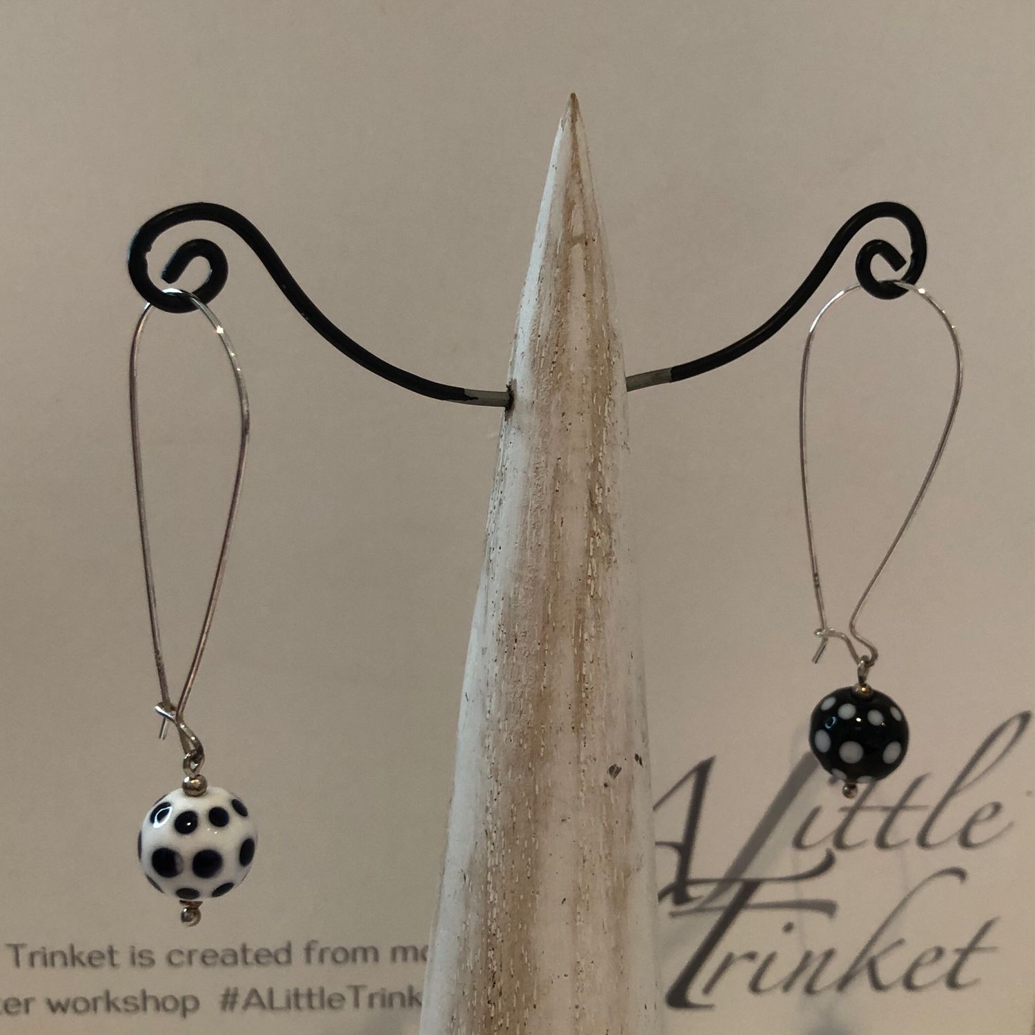 Polka Dotty Black and White Mismatch Long Round Earrings