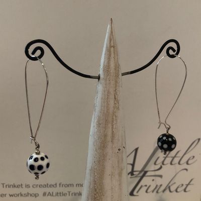 Polka Dotty Black and White Mismatch Long Round Earrings