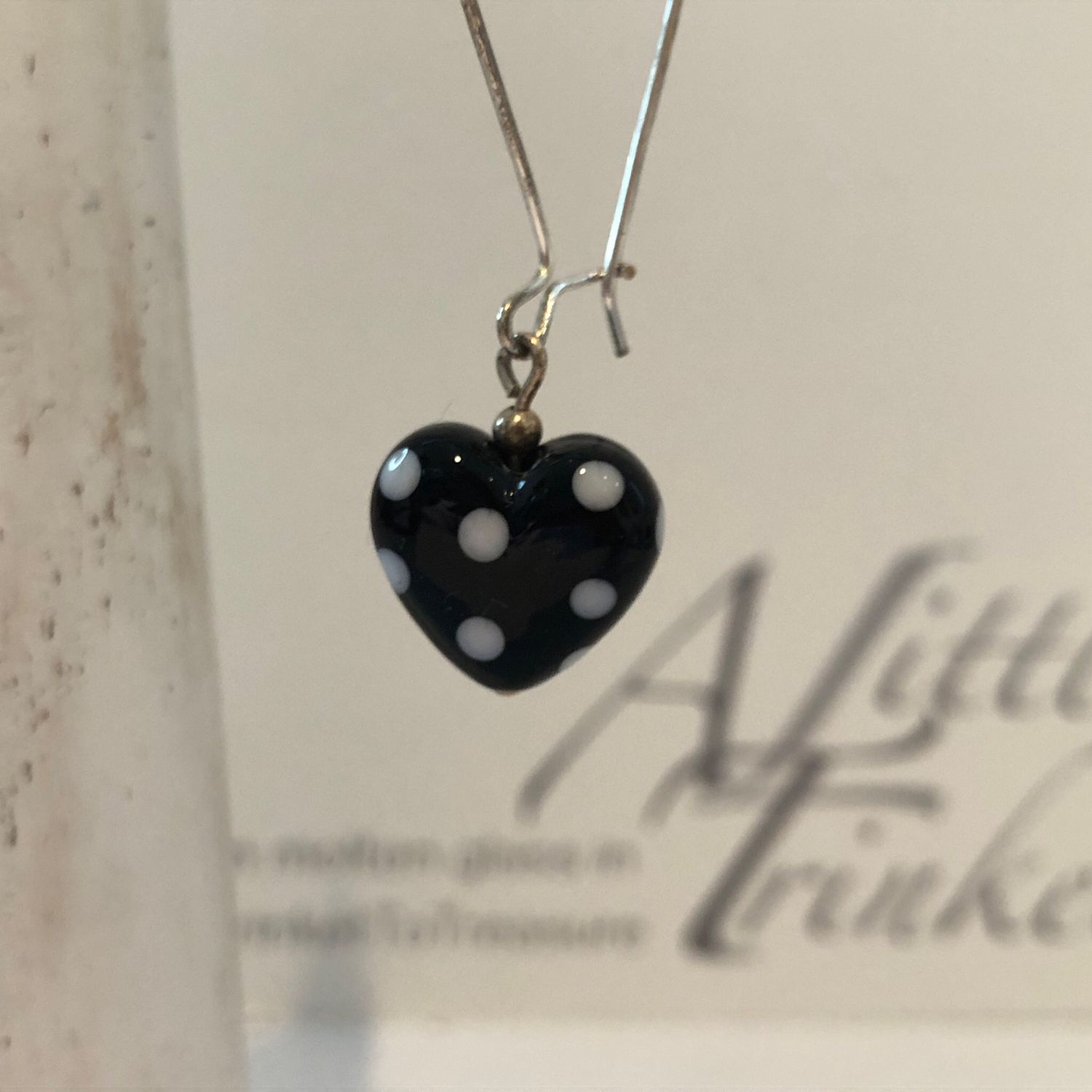 Polka Dotty Blue Long Heart Earrings