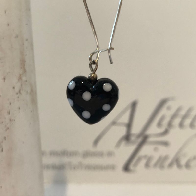 Polka Dotty Blue Long Heart Earrings