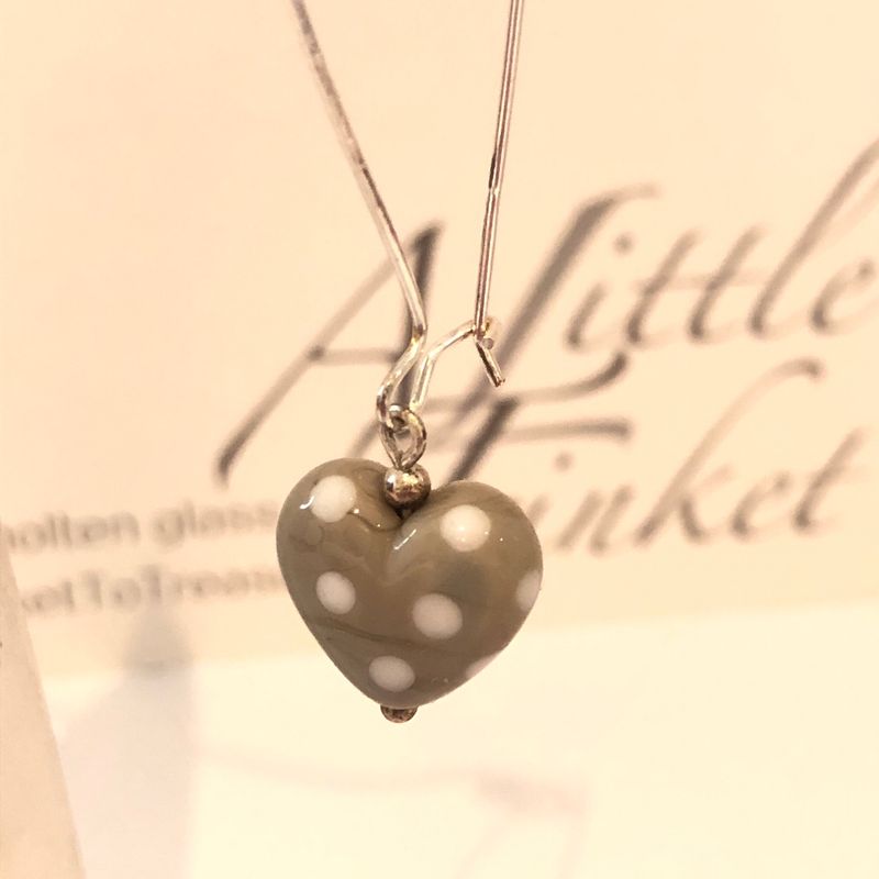 Polka Dotty Grey Long Heart Earrings
