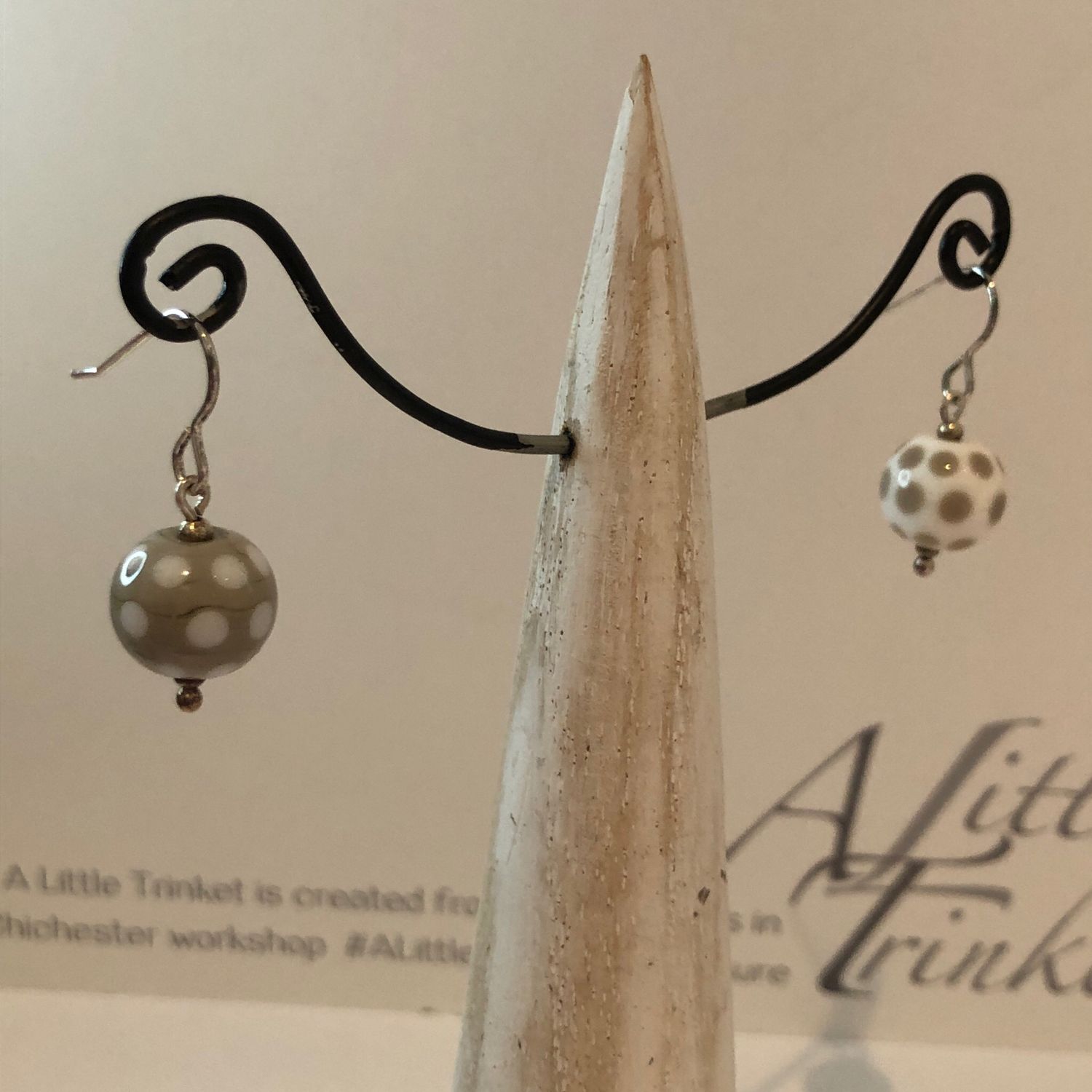 Polka Dotty Grey and White Mismatch Short Round Earrings