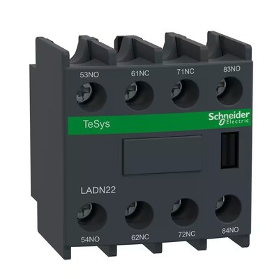 TeSys D, Auxiliary contact block, 2NO + 2NC, front mounting, screw clamp terminals