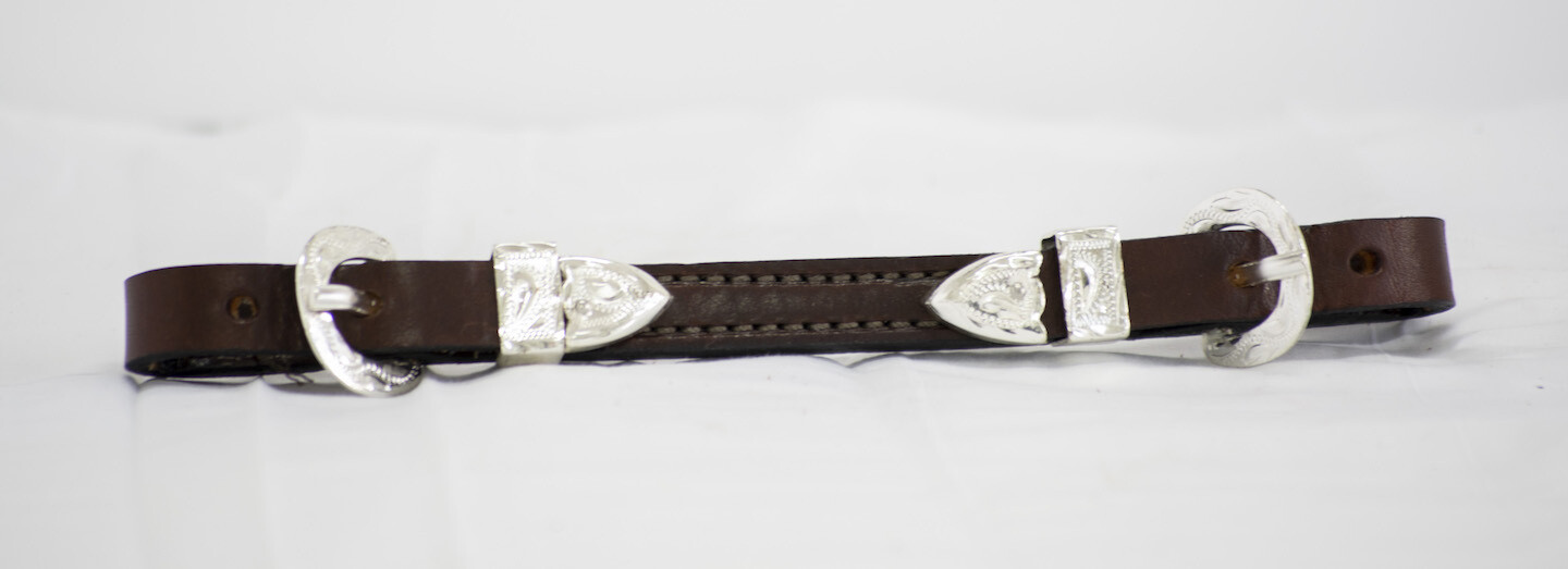Western Silver Show Leather Curb Strap