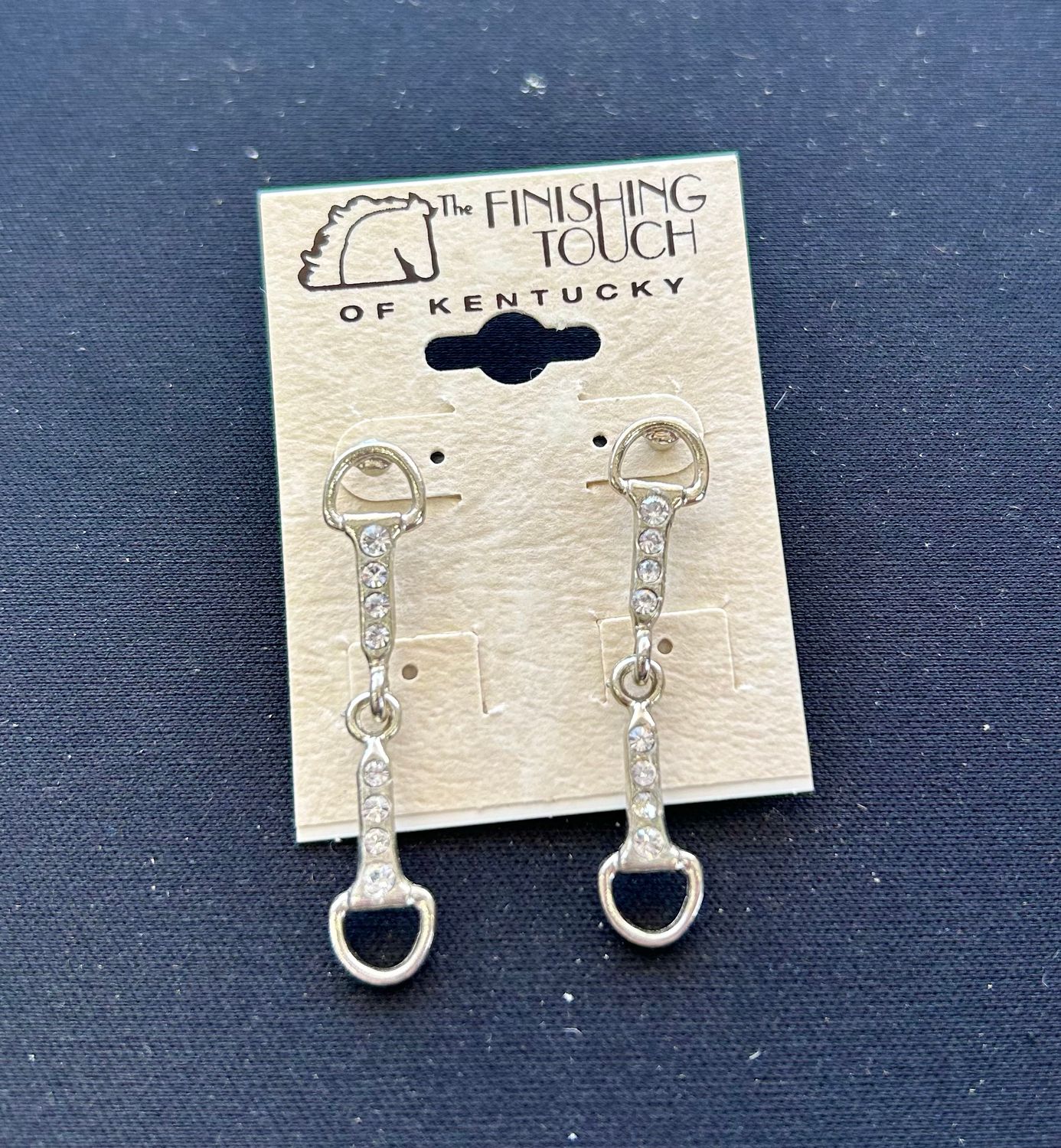Silver Snaffle Bit Earrings w/ Crystal