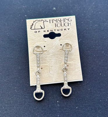 Silver Snaffle Bit Earrings w/ Crystal