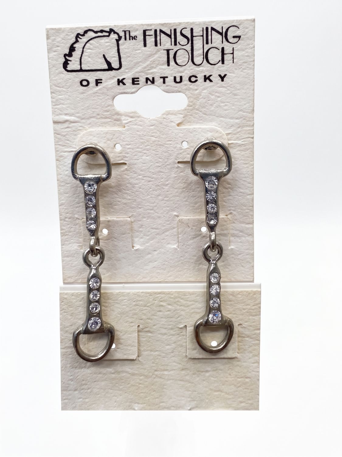Silver Snaffle Bit Earrings w/ Crystal