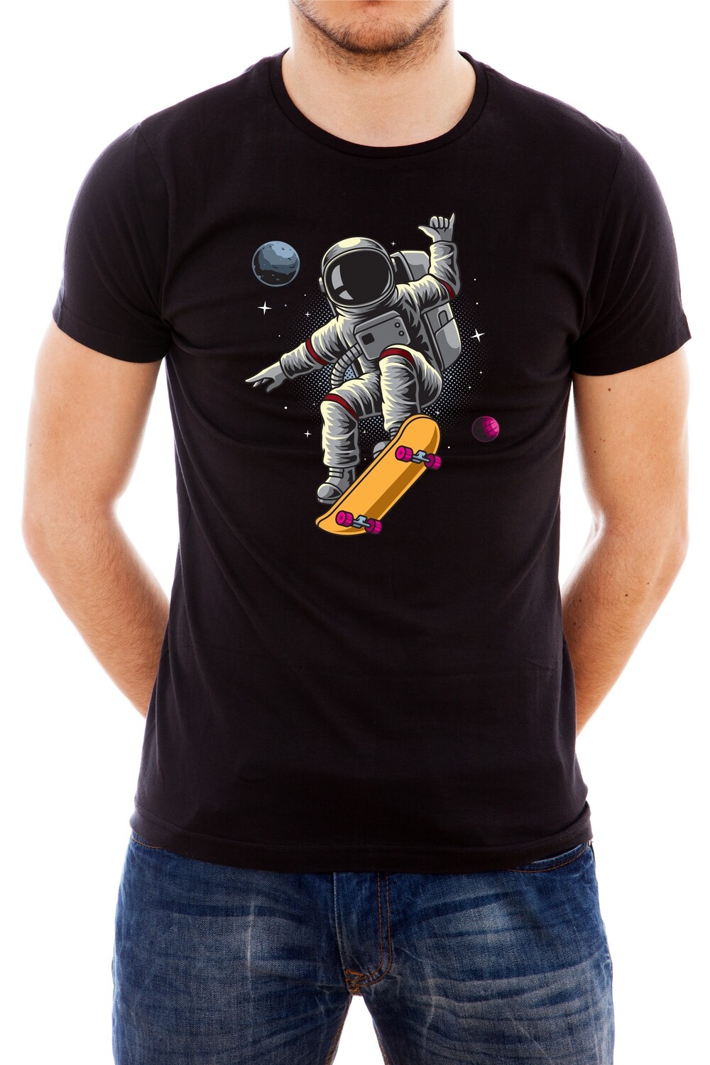 Мужская футболка  с принтом Astronaut Skater 1, Black  T-hub