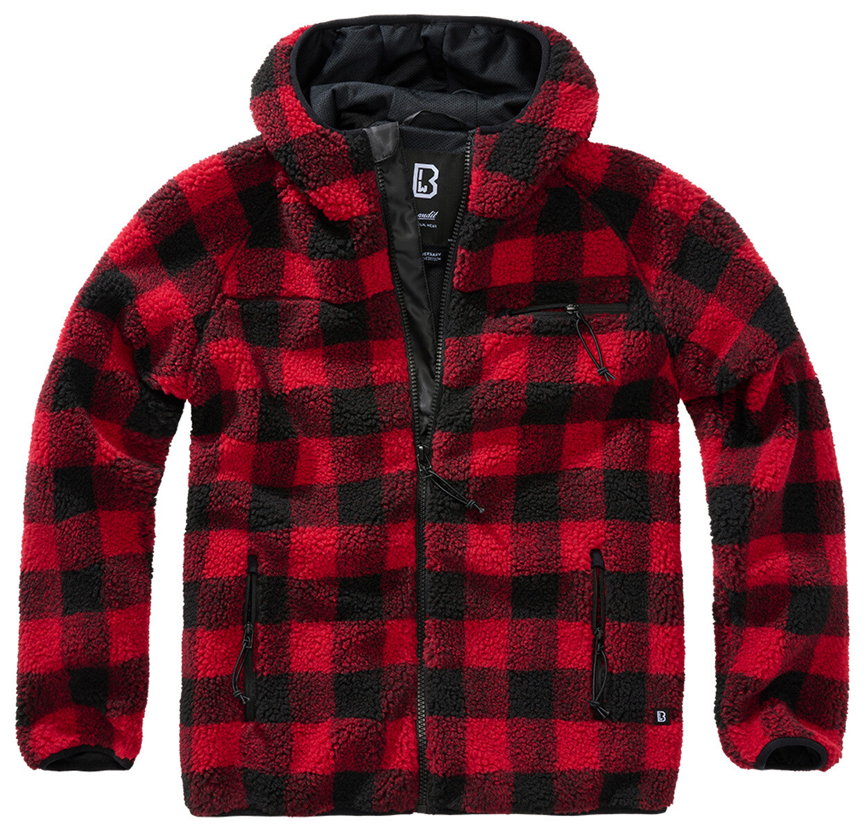Мужская флисовая толстовка-куртка тедди в клетку Teddy Brandit, red/black