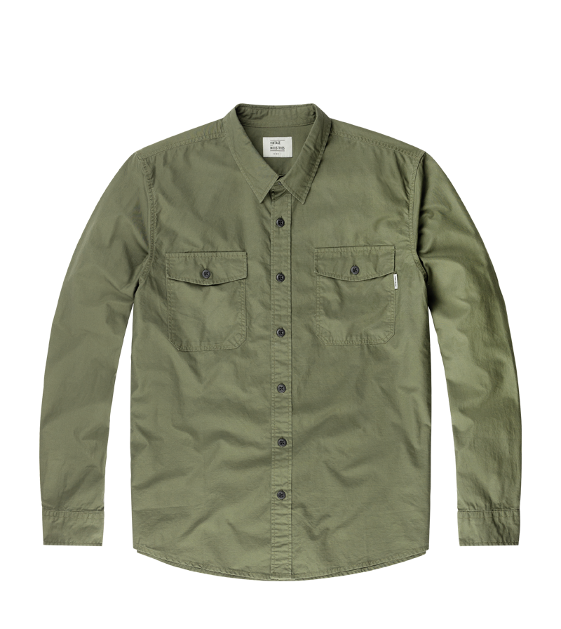 Мужская рубашка с длинным рукавом BOSTON, dark olive Vintage Industries