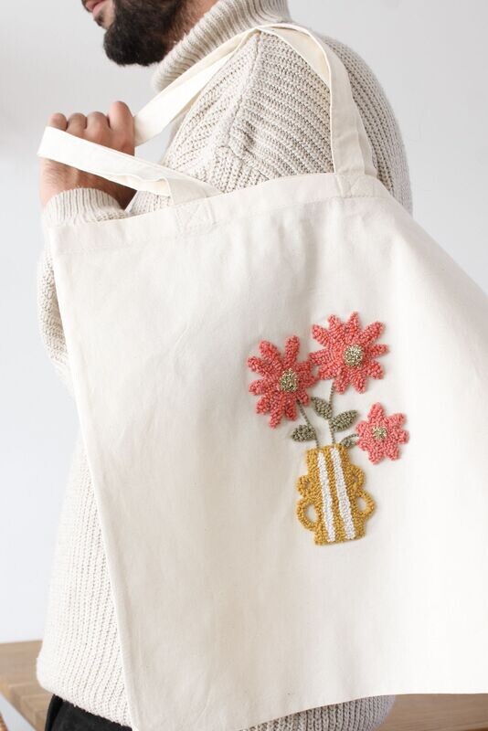 Tote bag vase fleuri