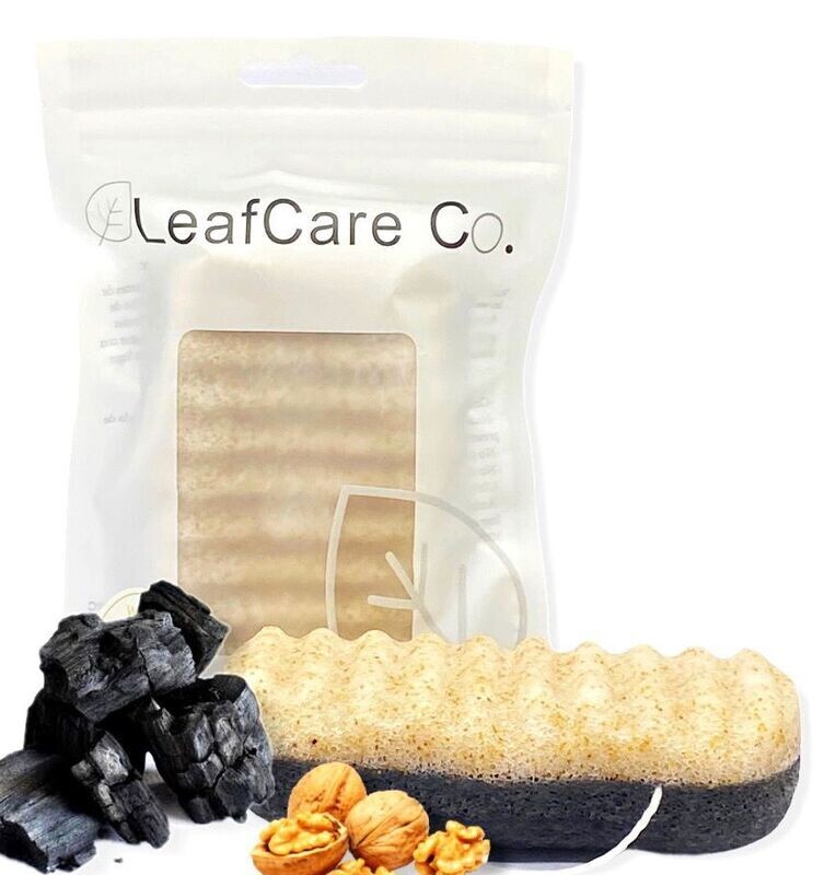 Leaf Care Co- Esponja Natural Corporal- CORTEZA NUEZ-CARBON- Elimina Acne - Limpieza profunda.  PREMIUM