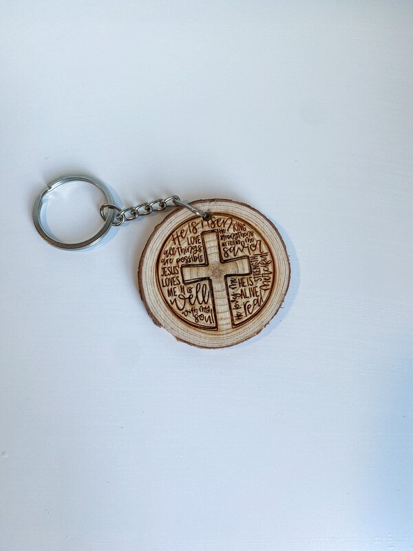 Raw Round Wood Keychain