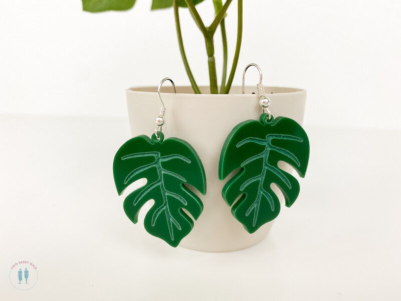 Acrylic Monstera Leaf Earrings