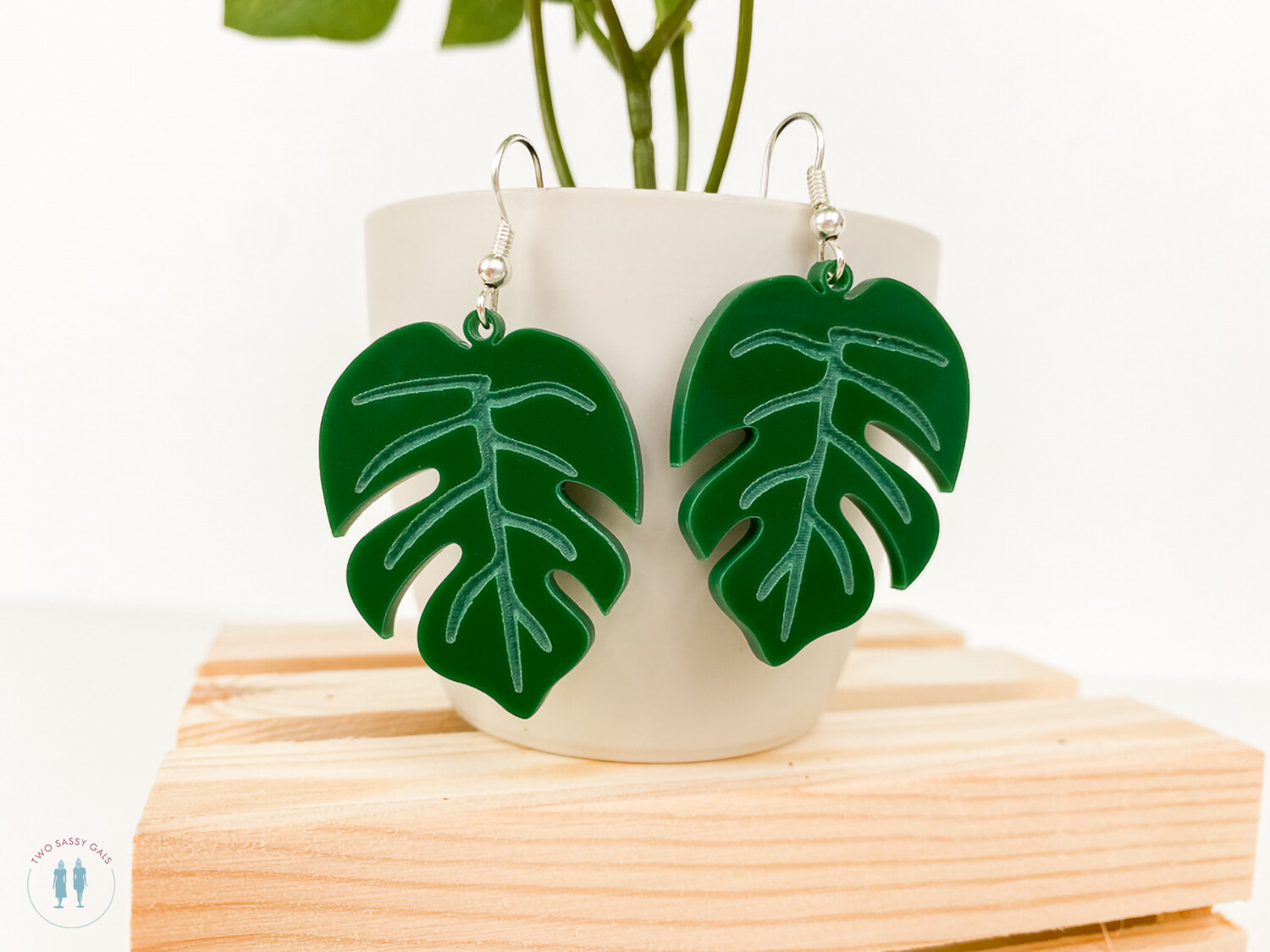 Acrylic Monstera Leaf Earrings