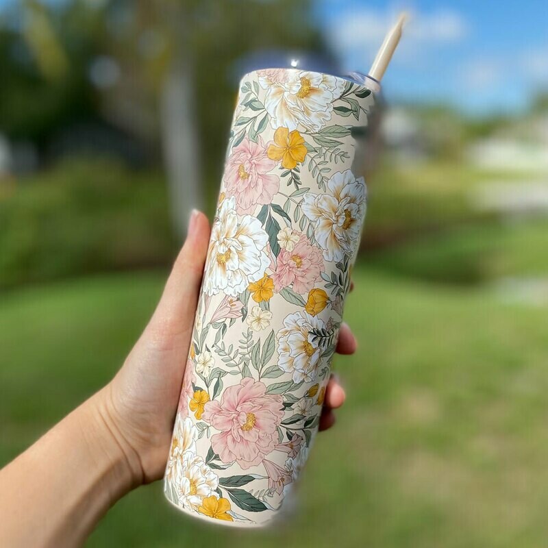 Floral Print Metal Tumbler