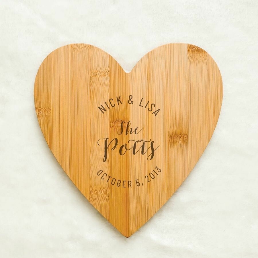 Circle Couple Heart Bamboo Cutting Board 8.5''x9''