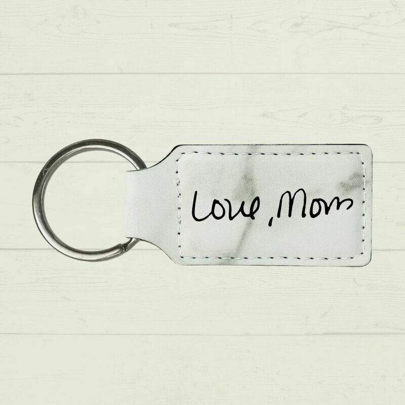 Memorial Handwriting Leatherette Keychain - Marble