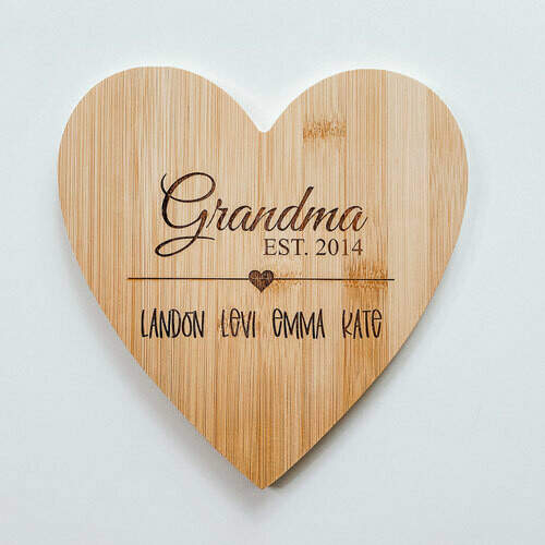 Grandma/Mom Custom Heart Bamboo Cutting Board 8.5''x9''