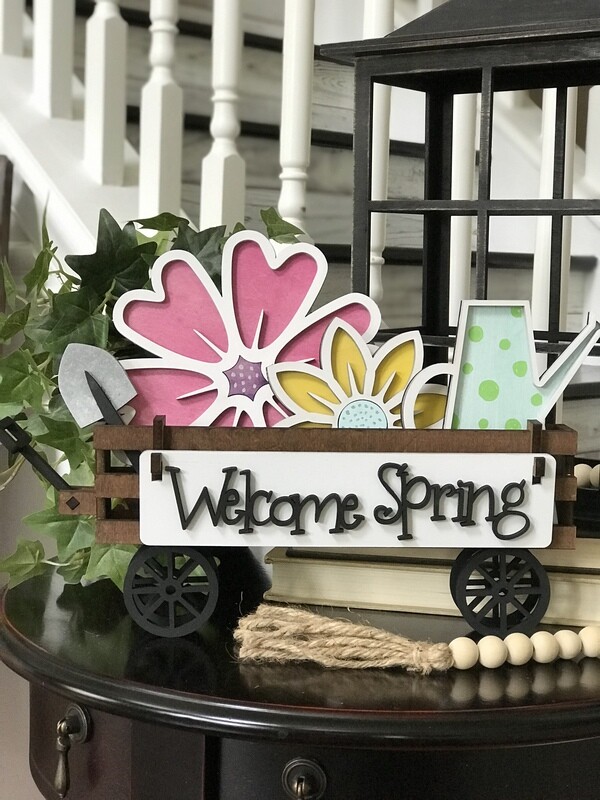 Welcome Spring interchangeable Add-on Sign for Wagon Shelf Sitter