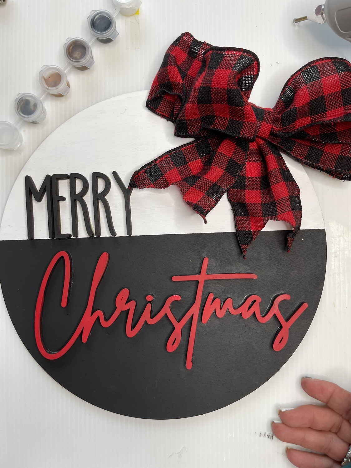 Merry Christmas Wood Sign Round