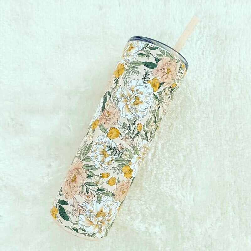Floral Print Metal Tumbler