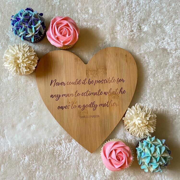Spurgeon Mothers Quote Heart Bamboo Cutting Board 8.5''x9''