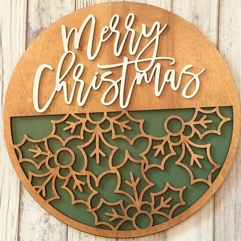 Merry Christmas Wood Sign Round