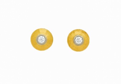 Solitär - Ohrstecker mit je 1 Brillanten Gelb -/ Weissgold 750 Solitär - Ohrstecker mit je 1 Brillanten Gelb -/ Weissgold 750