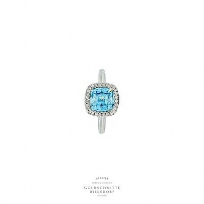 Solitär Ring mit blauem Zirkon mit Brillant - Entourage Weissgold 750