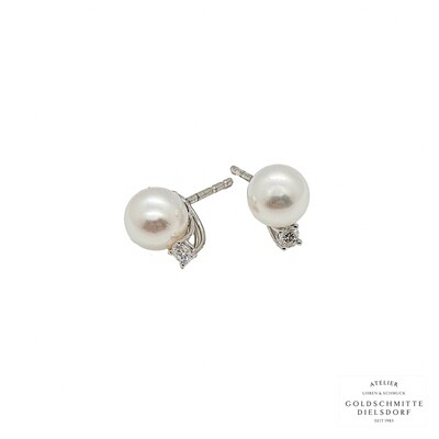 Perlohrstecker Akoya - Perlen mit Brillant Weissgold 750 Perlohrstecker Akoya - Perlen mit Brillant Weissgold 750