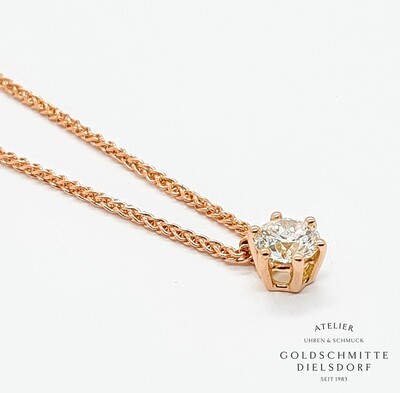 Collitär mit 1 Brillant 0,51 ct. Rotgold 750