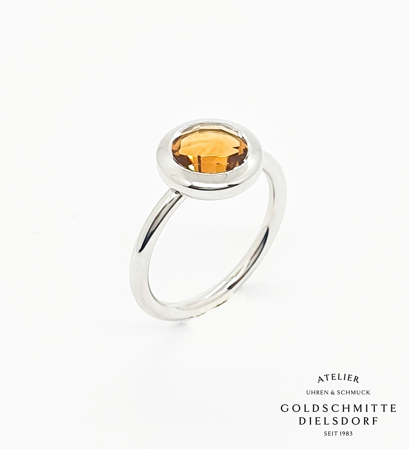 Damenring Weissgold 750 mit 1 Citrin