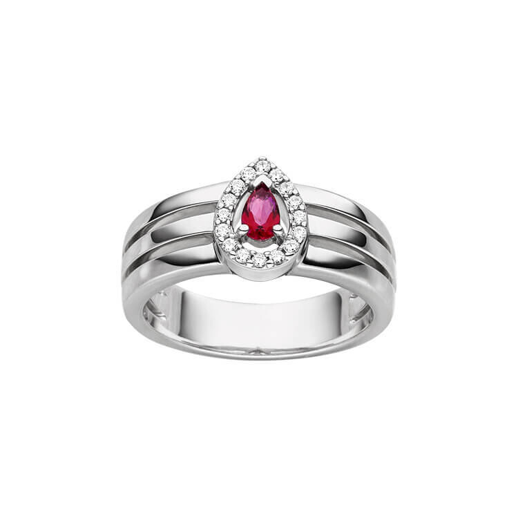 Damenring mit 16 Zirkonia und 1 red Topas Silber 925