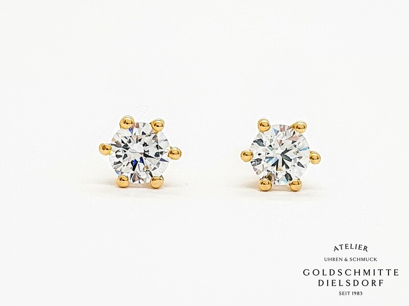 Solitär - Ohrstecker mit 2 Zirkonia Gelbgold 750