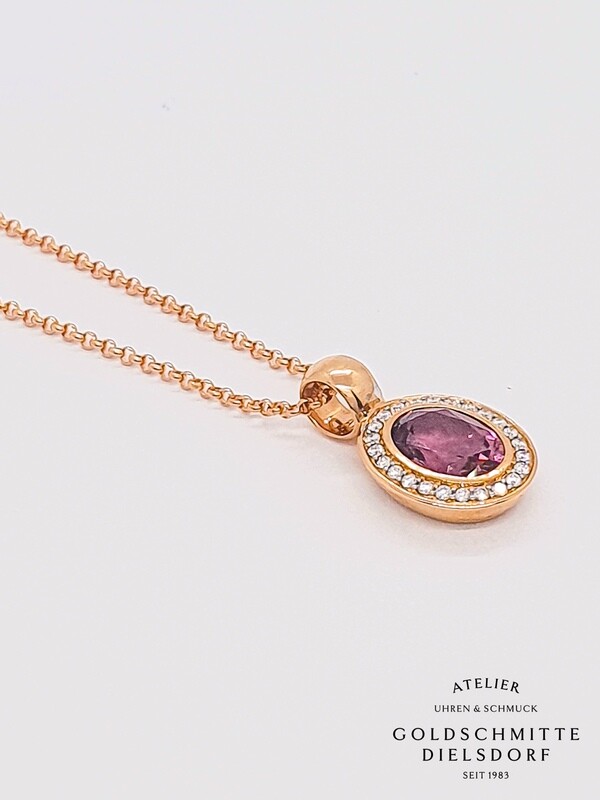Anhänger Turmaline mit Halskette Rotgold 750