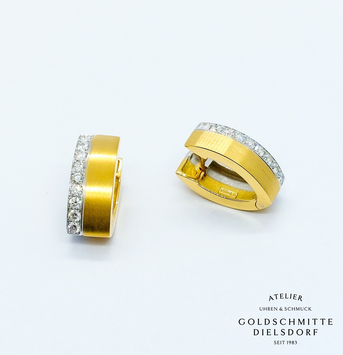 Klappcreolen bicolor Gelbgold 750 / Weissgold 750 mit 18 Brillanten