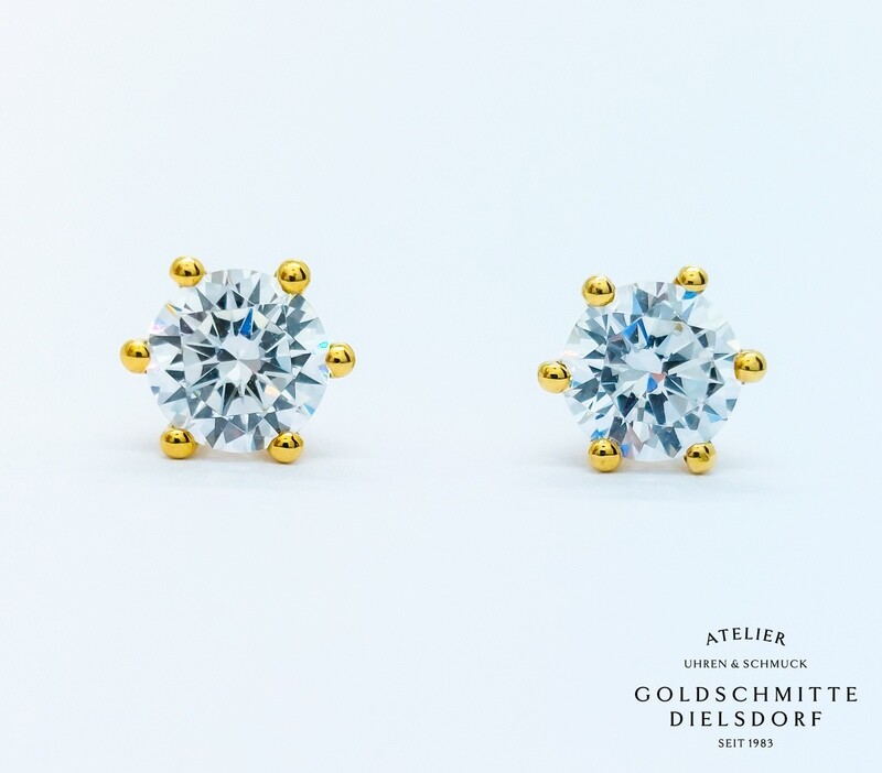 Solitär - Ohrstecker mit 2 Zirkonia Gelbgold 750