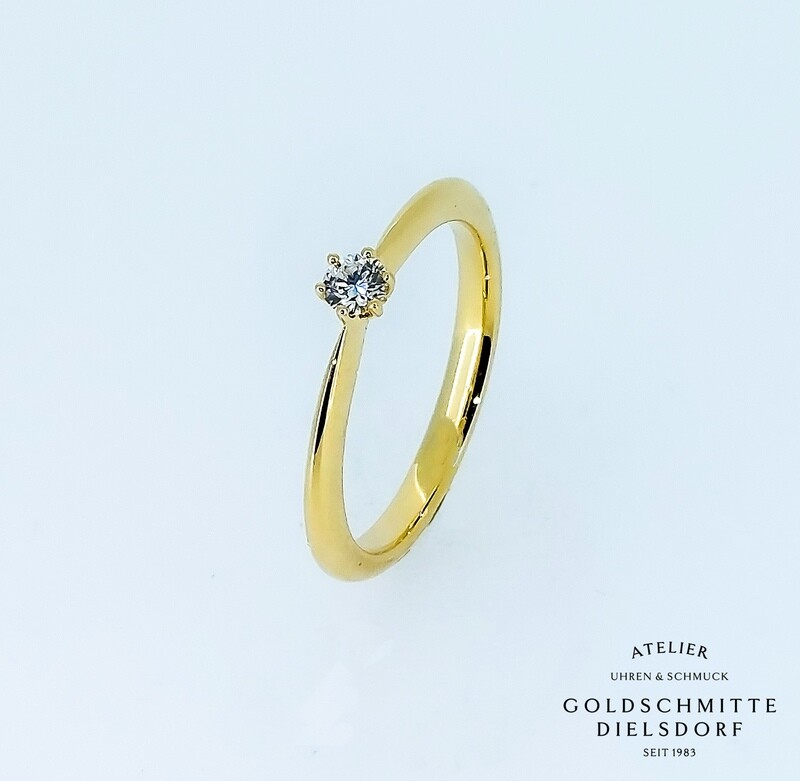 Solitär Ring mit 1 Brillant Gelbgold 750