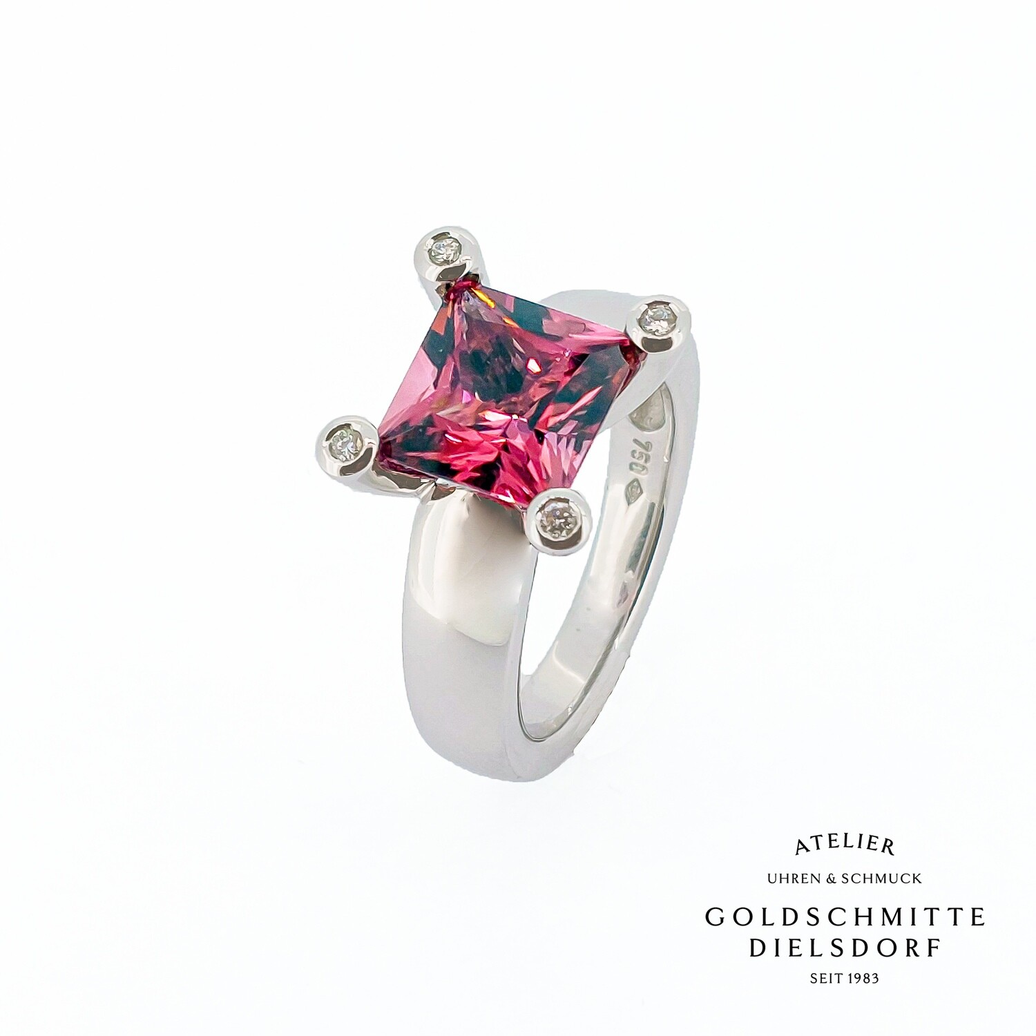 Damenring Weissgold 750 mit rosa Turmalin