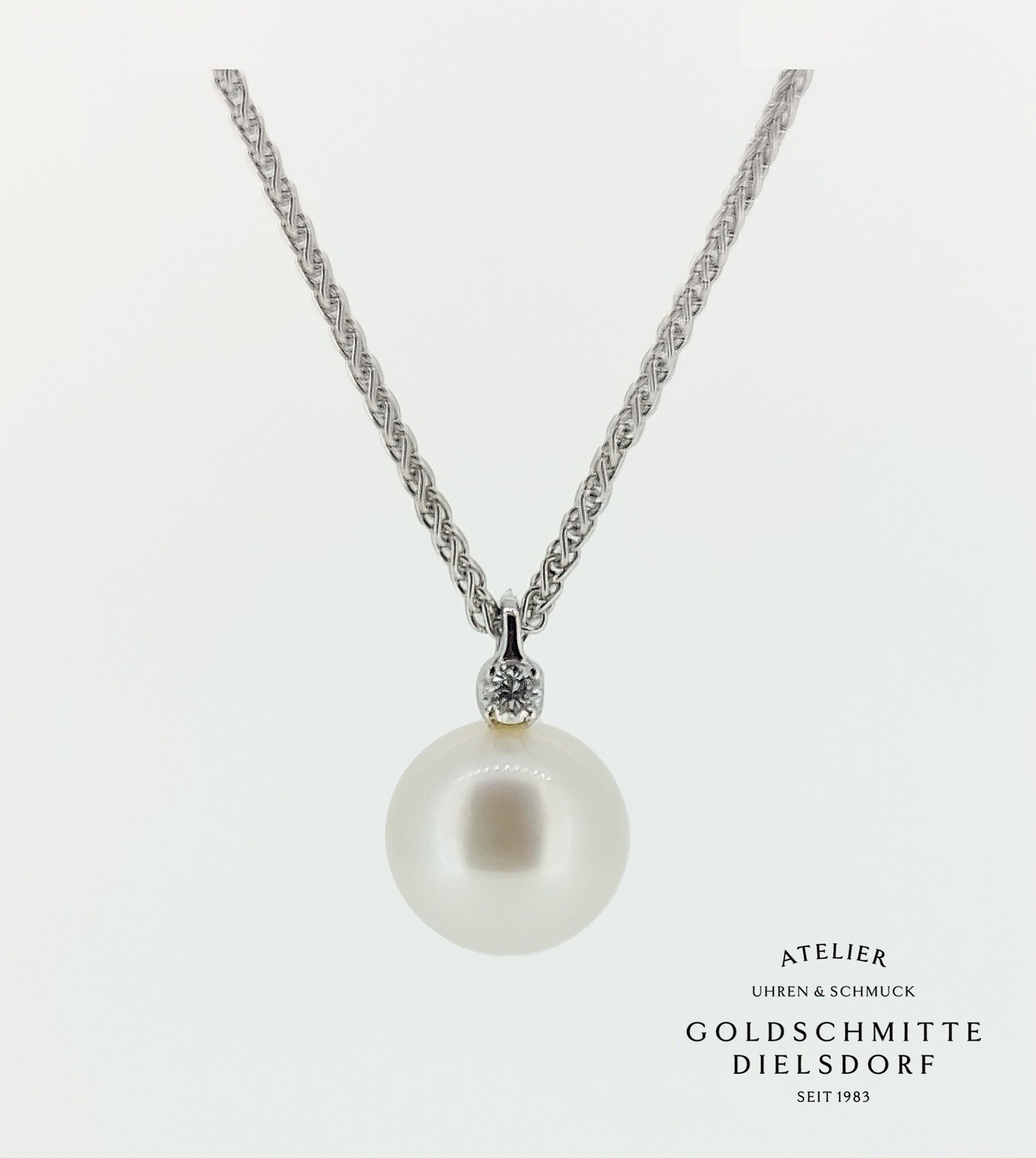 Perlen - Anhänger mit Brillant und Halskette Weissgold 750
