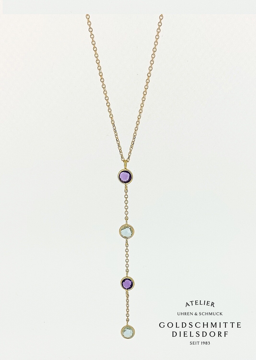 Halskette im Y - Stil Gelbgold 750 mit Topas und Amethyst